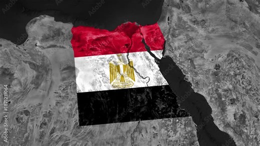 Zoom from Earth to Egypt. (Country Flag) Documentary dark map animation with highlighted country borders. 3d satellite world map animation highlights aerial views, tourism, and travel. 4k