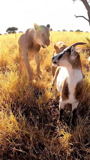 GOAT Bosses 4 Lions! 😆🦁🐐 Lions RUN Scared! #wildlifen #lion #animals