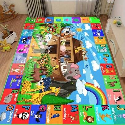 Noah's Ark Animals, Animal Alphabetic Numerical Patterns Flannel Material Area Rug, Outdoor Carpet , 2D Digital Printing Comfortable Home Decor Mat, Non-Slip Rubber Bottom, Multiple Sizes Available. Suitable For All Seasons, Washable, Machine Washable, Comfortable, Unique, As Birthday Gifts, Household Items, Wedding Items, Souvenirs, Home Decoration, Daily Life, Office Decoration, Birthday, Anniversary, Valentine's Day, Thanksgiving, Graduation Season, Christmas, Halloween, Mother's Day, Father'