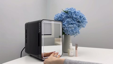 Mini Makeup Fridge,Skincare Fridge with Cooler or Warmer,AC/DC Powered,with LED Light Mirror,Portable Small Refrigerator for Cosmetics,Home,Car,Black