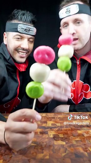 Itachi's Hanami Dango's 🍡 from Naruto with @Foodqood by Giallozafferano The Dango Shop is a popular, well-known shop in Konohagakure that's famous for its dango. Itachi and Kisame stopped here for tea and dango, when they came to Konoha to hunt for Naruto. Ingredients: -100g sticky rice flour ⠀ -100g rice flour⠀ -100g sugar⠀ -90-100ml water⠀ -1 tsp matcha -red food color Instructions: Mix together sticky rice flour, rice flour, sugar and water. Divide the dough in 3 parts. Mix matcha into one d