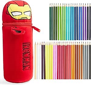 Marvel Spiderman Colored Pencils and Pencil Case 48 Pcs Color Pencil Set Art Supplies (Red Iron Man)