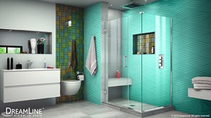 DreamLine Unidoor Plus 42 1/2 in. W x 34 3/8 in. D x 72 in. H Frameless Hinged Shower Enclosure in Satin Black, SHEN-24425340-09