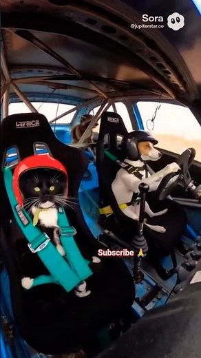 Dog & Cat Driving a Car 🚗😂 | AI Funny Animal Video #Shorts #dance