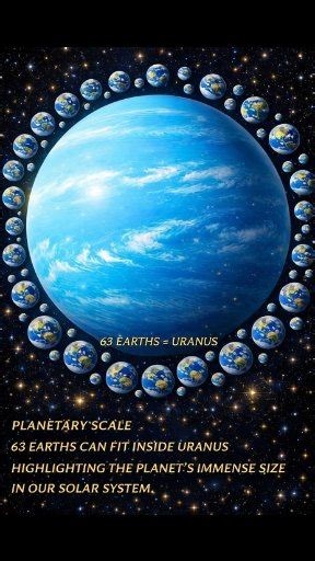 😯👉Uranus is the seventh planet from the Sun and one of the giants of our solar system. It is so large that about 63 Earths could fit inside it. Although it does not receive as much attention as Jupiter or Saturn, Uranus is still an enormous world. With a diameter of roughly 50,724 kilometers, it is about four times wider than Earth and has more than 60 times Earth’s volume — a clear sign of its immense size. A helpful way to understand this scale is to imagine stacking Earths inside Uranus. Do