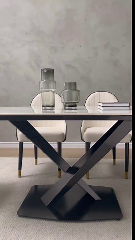 Leavader Sintered Stone Dining Table Set - 63" Modern Marble Dining Table with Durable Metal Base, 1 Pc Table with 6 Pcs Chairs Dining Room Set for Home Kitchen