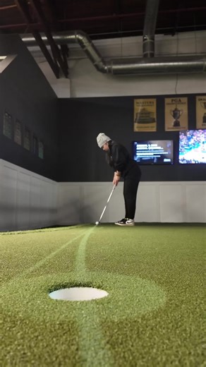 Putting Practice! First putt is Golf in its rudest form haha Second putt was just right 😎 At my Golf gym there is Puttview which is a great training aid for putting! It shows you the line so for me, I work on speed control and tempo! If I have the line, all I need to think is just feel a speed that will let you hit all spots of the line, the line is already there so I can just trust it. Hopefully the trust I build with these practice sessions can translate to the course 😅 #golfer #golftok #put