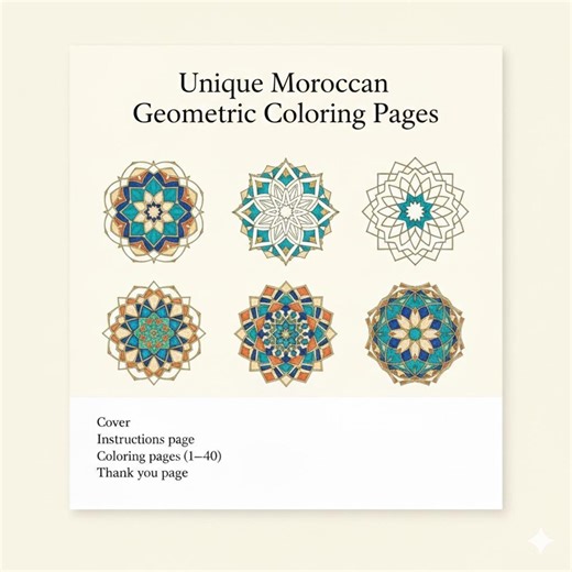 40 Moroccan Geometric Coloring Pages | Printable Mandalas & Tiles PDF | Relaxing Adult Coloring Book