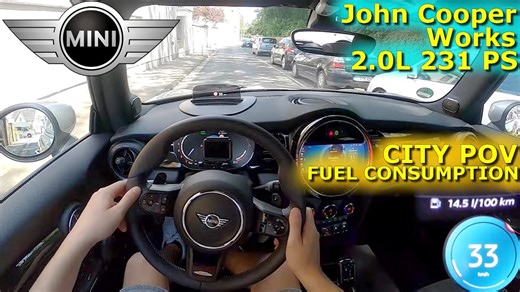 2023 Mini John Cooper Works 231 PS city drive POV with fuel consumption