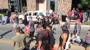 Who knew you could play stickball in the street. The Nighthawks Stickball team demonstrating a game down Muskogee Ave. during the 63rd Annual #CherokeeHoliday parade | Cherokee Nation