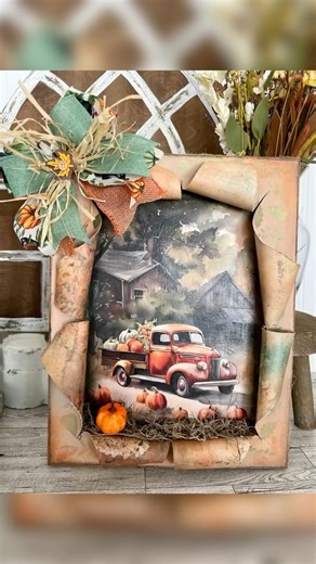 I had so much fun creating this cozy fall piece! I used a beautiful rice paper with a vintage Orange truck and turned it into a busted canvas for the perfect rustic home décor look. 🧡 A few fall embellishments, a handmade bow, and a pop of pumpkins make it complete! 🎃 These Two Rice paper are from Decoupage Central Fall Leaves Stencils from Essential Stencil 🔗🔗🔗will be in comments What do you think — would you display this in your home for fall? 🍂 #craftsycarlacrafts #essentialstencil #dec