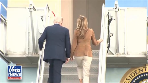 WATCH: President Trump gives a fist pump as he boards Air Force One with the first lady, heading home to the U.S. after a historic second state visit to the UK. | Fox News