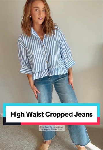 These wide leg cropped jeans are a 12/10 in every way. #croppedjeans #widelegjeans #flatteringjeans #highwaistedjeans