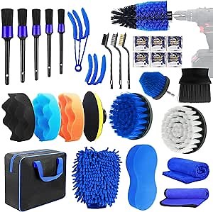 Eray 30PCS Car Detailing Brush Set，Auto Detailing Kit with Drill Brushes, Cleaning Supplies, and Power Scrubber