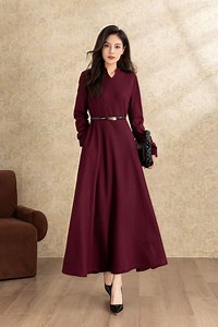 Wool Dress, Winter Long Wool Dress, Burgundy Wool Dress, Long Dress, Classic Womens Wool Dress, A-line Dress, Handmade Dress, Ylistyle C4463 - Etsy