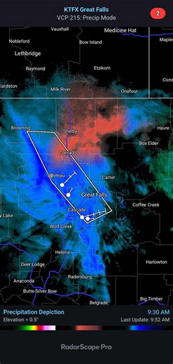 A heavy band of snow with inch per hour snowfall rates and wind gusts up to 50mph will push northeast through Great Falls for the next 30-45 minutes. There could be whiteout conditions as it moves through. | Meteorologist Erik Johnson