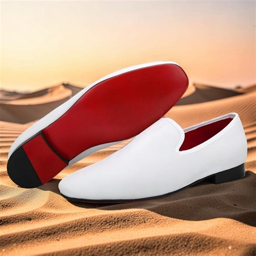 Men's White Suede Loafers, Red Bottom Handmade Leather Shoes - Etsy