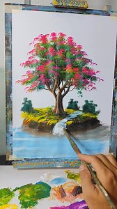 137K views · 3.7K reactions | How to paint a waterfall easy under Pink Blossom Tree tutorial for Beginners #waterfallpainting #learnartonreels #acrylic #trendingart #viralart | Nguyễn Văn Hoà Art | Facebook