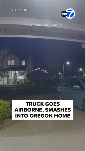 A doorbell camera captured the terrifying moment a truck soared through the air and smashed into an #Oregon home. Authorities determined the driver was speeding and maneuvering recklessly leading up to the accident. “Thankfully, the family in the home was not hurt, but there is significant damage to their house,” the police department said. #crash