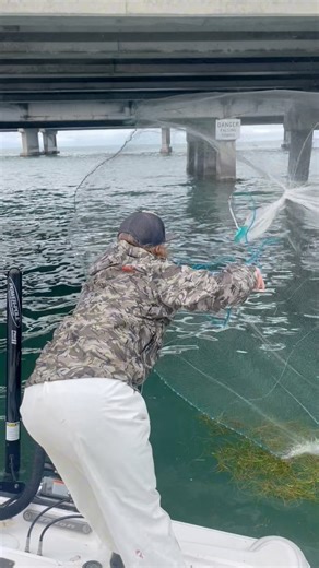 What is he going to catch in net at skyway fishing pier! #castnet #fishinglife #SkyWayPier | Groupermvp