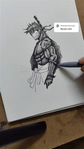 Naruto Uzumaki Ink Sketch | Anime Ninja Cross-Hatching Drawing in Sketchbook(Black & White Art) #art