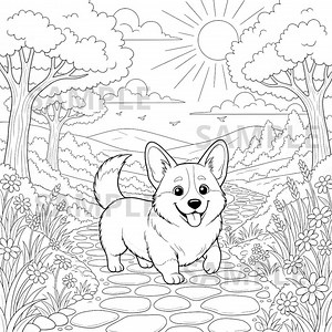 Corgi on Path Coloring Page Printable PNG PDF, Cute Corgi Dog Coloring Sheet, Animal Coloring Page for Kids and Adults, Digital Download - Etsy Canada