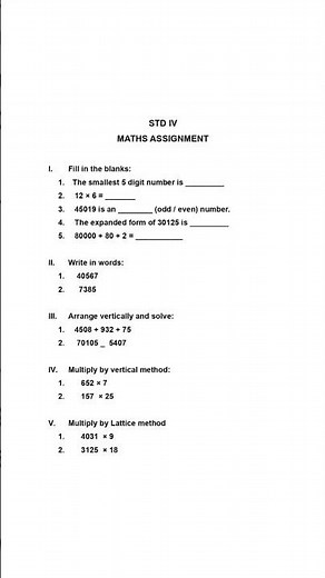 Maths Assignment ( Std 4) #students