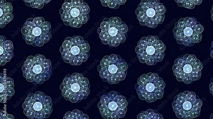A mesmerizing pattern of blue circles on a dark background, creating a symmetrical and dynamic composition that evokes a sense of motion and energy