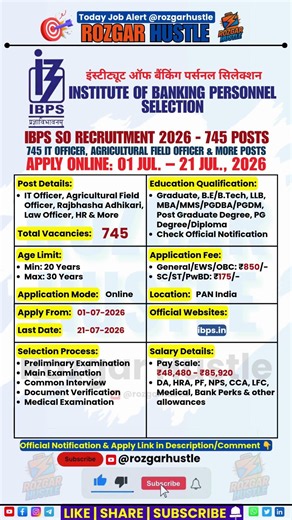 IBPS SO Recruitment 2026 | 745 Specialist Officer Posts Out | New Vacancy | Apply Online #shorts