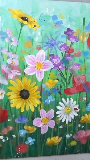 “How to Paint Easy Wildflowers” full acrylic painting tutorial on my channel! 🌸🌻🌷🎨😁 #flowers