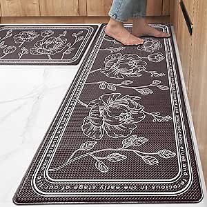 ROTTOGOON Kitchen Floor Mat Set of 2, Cushioned Anti Fatigue Kitchen Mat 17"x59"+17"x29", Non-Slip Waterproof Kitchen Rug, Premium PVC Comfort Kitchen Mats and Rugs for Kitchen, Office, Home, Laundry