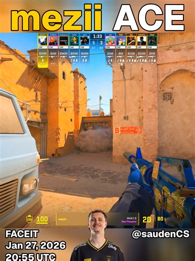 mezii - ACE | Dust2 | FACEIT CS2 Highlight | Jan 27, 2026 20:55 UTC ▶ Player: mezii ▶ Game Stats: 28-6, 4.67 K/D, 165.6 ADR ▶ Crosshair-Code: CSGO-M2uFs-nWwLz-qU86e-UmYFF-YZRVP ▶ Map: Dust2 ▶ Play time: Jan 27, 2026 20:55 UTC #mezii #Faceit #counterstrike #CS2