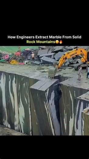 Knowledge Matrix on Instagram: "Engineers extract marble from solid rock mountains through a carefully planned and highly controlled process to preserve the stone’s quality. First, geologists survey the mountain to identify pure marble deposits and mark precise cutting lines. Engineers then drill small holes and insert diamond wire saws, which slowly slice through the rock using continuous motion and water cooling. In some cases, controlled blasting with minimal explosives is used to separate la