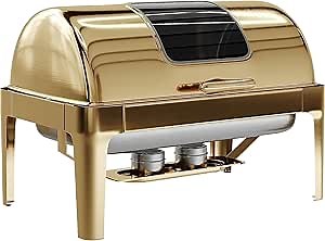 Chef's Choice Elegant Banquet-Style Rectangle Gold Chafing Dish | Perfect Chaffers for Catering, Banquet Halls, Hotel and More | 9 Liter Capacity, Golden