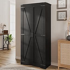 Amazon.com: Befrases Farmhouse Storage Cabinet with Adjustable Shelves, Large Pantry Organize with 2 Barn Doors, Tall Freestanding Cabinet for Kitchen, Bathroom, Garage, Basement, Living, Utility Room, Black : Home & Kitchen