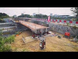 Tram T12 : Lançage du pont au-dessus de l'autoroute à Evry-Courcouronnes