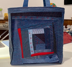 Denim Patchwork Quilted Tote Bag: Red Accent, Zipper Closure - Etsy UK