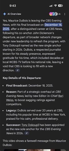 Quico is Crying because Maurice DuBois is leaving CBS Evening News