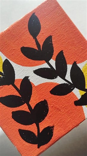 Mini Canvas Magic ✨ | Bright & Bold Leaf Art 🍊🌿🖤#ytviral #boho#painting