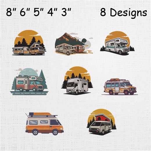 Camping Cars With Roof Tent Embroidery Set - Travel Cars Machine File - Classic Campervan Pattern - 8 Designs 5 Sizes - Etsy Australia