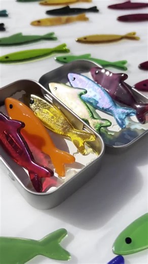 Handmade Stained Glass Sardine Pin With Metal Tin! Choose 1 Single Sardine or a Rainbow Pack of 6! - Etsy