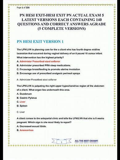 HESI EXIT PN ACTUAL EXAM 2026 – 5 LATEST VERSIONS × 140 QUESTIONS EACH CORRECT ANSWERS A-GRADE 🔥💥 FULL 700 QUESTION PN EXIT DROP ALERT‼️ PN HESI Exit exam coming up and you're in full survival mode? 😱💦 This video breaks down 5 COMPLETE latest versions of the ACTUAL HESI Exit PN exam – that's 140 real questions per version × 5 = 700 questions 100% correct, well-verified A-grade answers straight from the most recent HESI PN Exit tests hitting practical nursing students RIGHT NOW! Covers EVERY