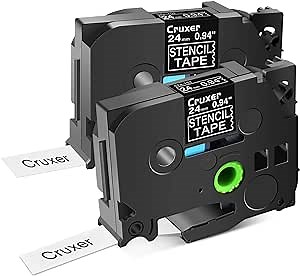 Compatible for Brother P Touch Label Printer Stencil Tape STe-151 0.94"/24mm 3M Black on Clear Stenciltape Permanently Etch Metal for Mobile PTD600 PTP700 PT2300 PT2430PC PT-2730 PT-P750W,2Pack