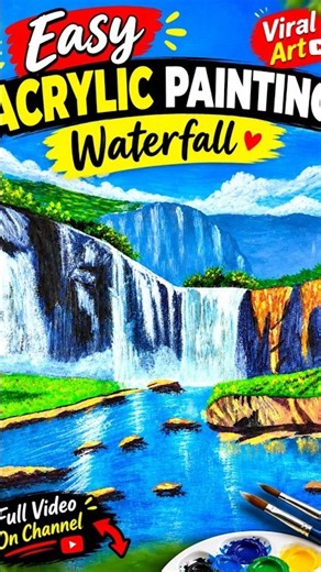 #Waterfall Painting Easy Waterfall Acrylic Painting Tutorial for Beginners 🌊🎨