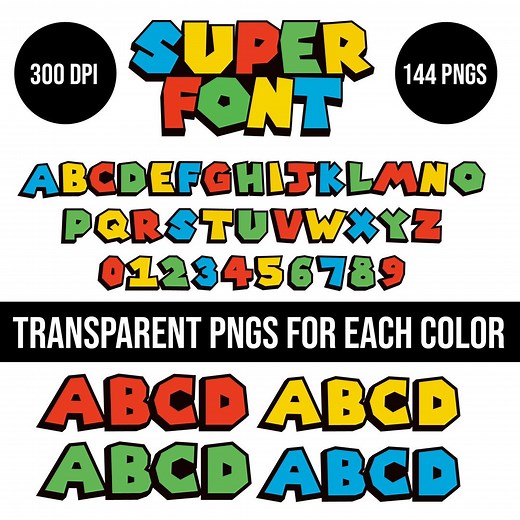 Super Mario Font Svg , Mario Bros Typography 288 Files SVG PNG, Super Mario Cool Font Letters Svg Vector Digital Download - Etsy