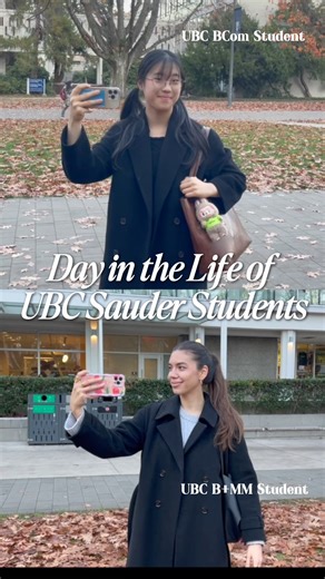 Fall at UBC Sauder hits different.  Come along for a day in the life with UBC BCom student Leah and UBC B+MM student Sabina - classes, coffee, and crunchy leaves included. Crisp walks or cozy cafés - what’s your fall go-to? | UBC Sauder School of Business | Facebook