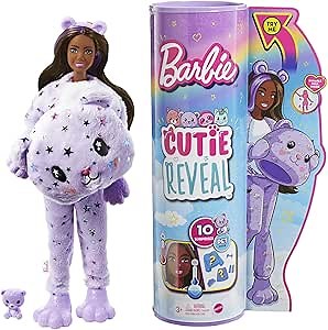 Barbie Cutie Reveal Doll, Fantasy Series Teddy Bear Plush Costume, 10 Surprises Including Mini Pet & Color Change