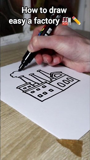 How to draw easy a factory✏️ #drawing #howtodraw #shorts