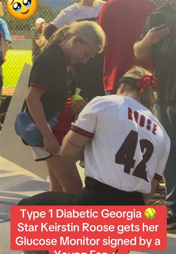 This is what sports are all about. After Friday’s game, #GeorgiaSoftball star 🥎 Keirstin Roose @Keirstin Roose | T1D Athlete was approached by a young Diabetic fan for a signature. They both signed eachother’s Glucose Monitors and made a memory that will last a lifetime 🥹🥹. #UGA #softballtiktoks #wholesome #diabetes