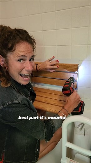 Watch Sit, shower, and laugh! Get the ultimate bathroom upgrade with our Foldable Teak Shower Seat! #Fold on Amazon Live